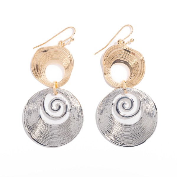 Wholesale linked Textured Hollow Metal Disks Drop Earrings L