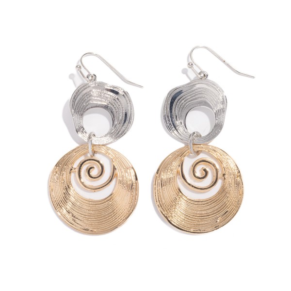 Wholesale linked Textured Hollow Metal Disks Drop Earrings L
