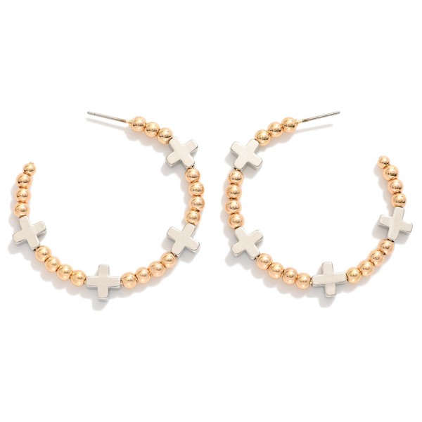 Wholesale metal Beaded Hoop Earrings Criss Cross Accents D