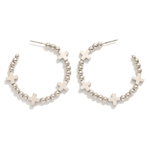 Wholesale metal Beaded Hoop Earrings Criss Cross Accents D