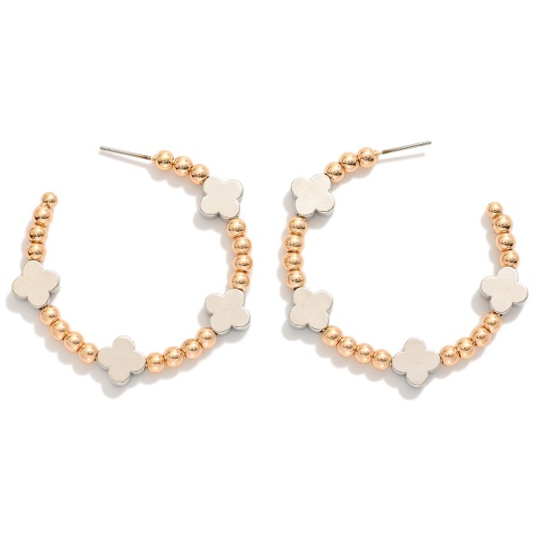 Wholesale metal Beaded Hoop Earrings Clover Accents D