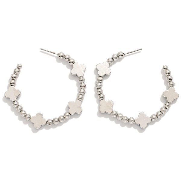 Wholesale metal Beaded Hoop Earrings Clover Accents D
