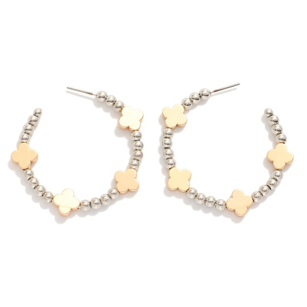Wholesale metal Beaded Hoop Earrings Clover Accents D