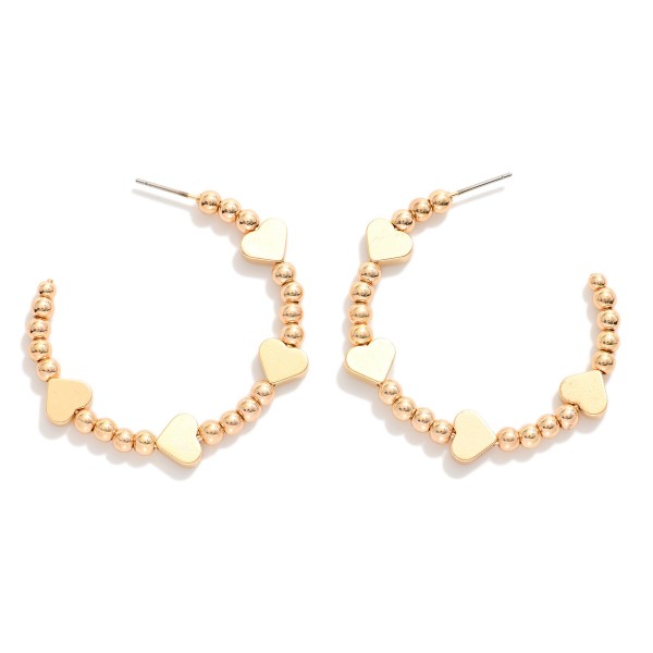 Wholesale metal Beaded Hoop Earrings Heart Accents D