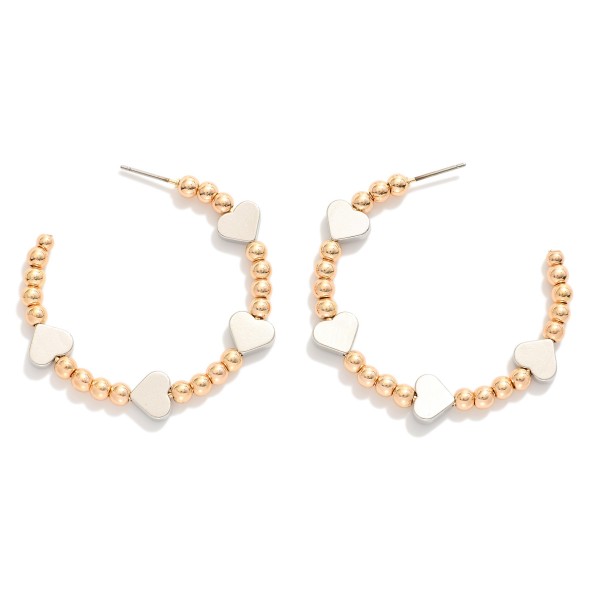 Wholesale metal Beaded Hoop Earrings Heart Accents D