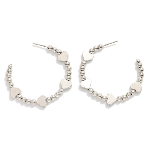 Wholesale metal Beaded Hoop Earrings Heart Accents D