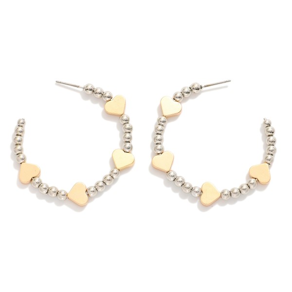 Wholesale metal Beaded Hoop Earrings Heart Accents D