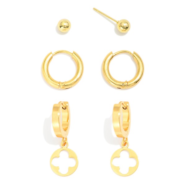 Wholesale set Three Metal Earrings Studs Hoops Clover Drop Earrings L