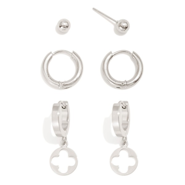 Wholesale set Three Metal Earrings Studs Hoops Clover Drop Earrings L