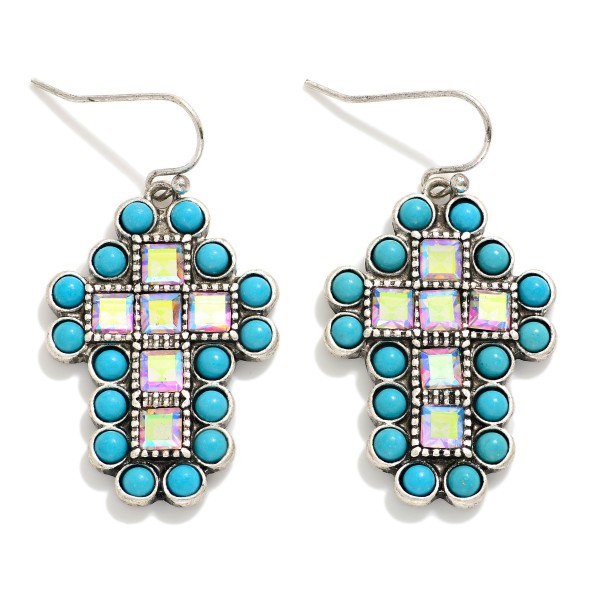 Wholesale rhinestone Turquoise Studded Cross Drop Earrings L