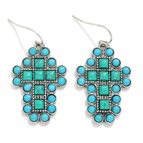 Wholesale rhinestone Turquoise Studded Cross Drop Earrings L