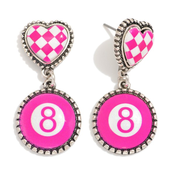 Wholesale linked Western Checker Heart Eight Ball Post Drop Earrings L
