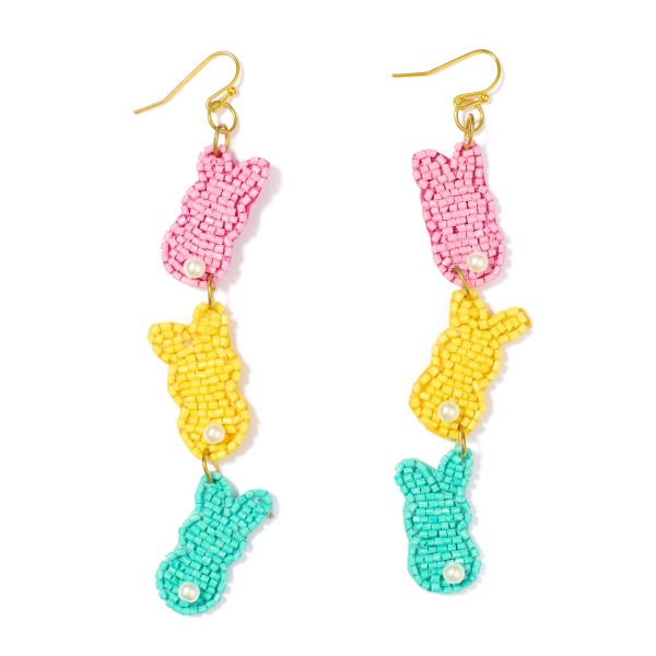 Wholesale linked Seed Bead Easter Bunnies Drop Earrings Pearl Details L
