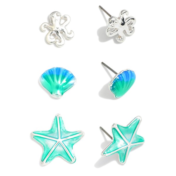 Wholesale set Three Beach Stud Earrings Octopus Seashell Starfish L