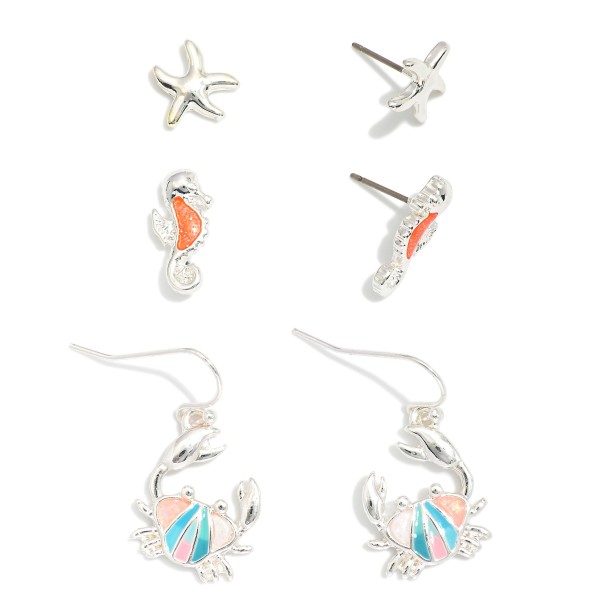 Wholesale set Three Beach Stud Earrings Starfish Seahorse Crab L