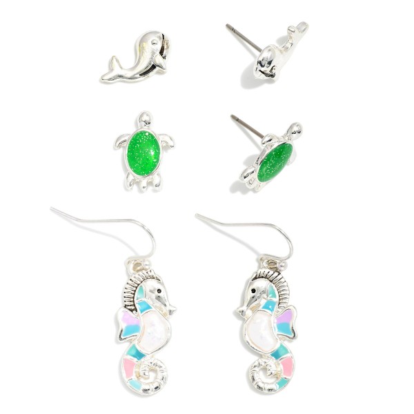 Wholesale set Three Beach Stud Earrings Turtle Sea Horse Dolphin L