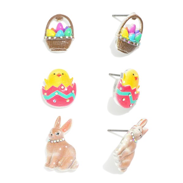 Set Of Three Enamel Easter Stud Earrings

- Approximately .5" - .75" L
