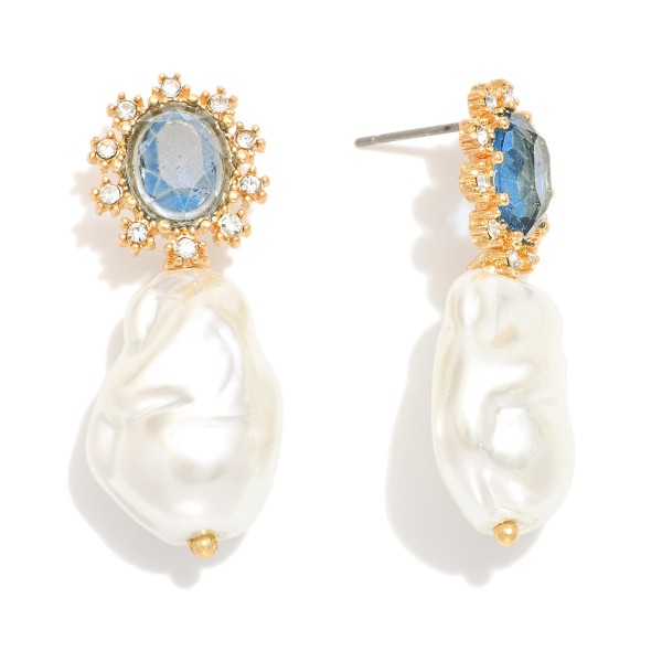 Wholesale baroque Pearl Post Drop Earring Glass Crystal Rhinestone Post L