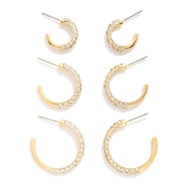 Wholesale set Three Pave Rhinestone Hoop Earrings D