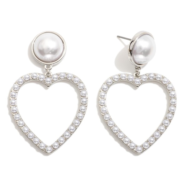 Wholesale pearl Studded Hollow Heart Post Drop Earrings L
