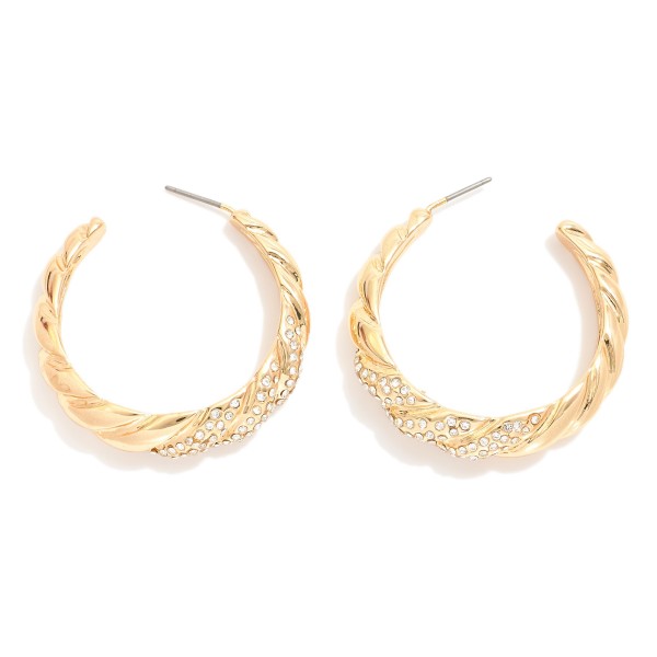 Wholesale tapered Ridged Hoop Earrings Rhinestone Accents D