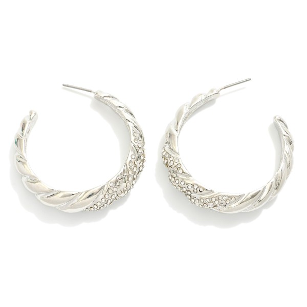 Wholesale tapered Ridged Hoop Earrings Rhinestone Accents D