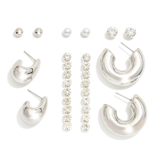 Wholesale set Six Stud Drop Earrings Metal Tones Pearl Rhinestones L