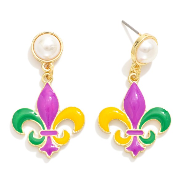 Wholesale enamel Fleur De Lis Post Drop Earrings Pearl Post L