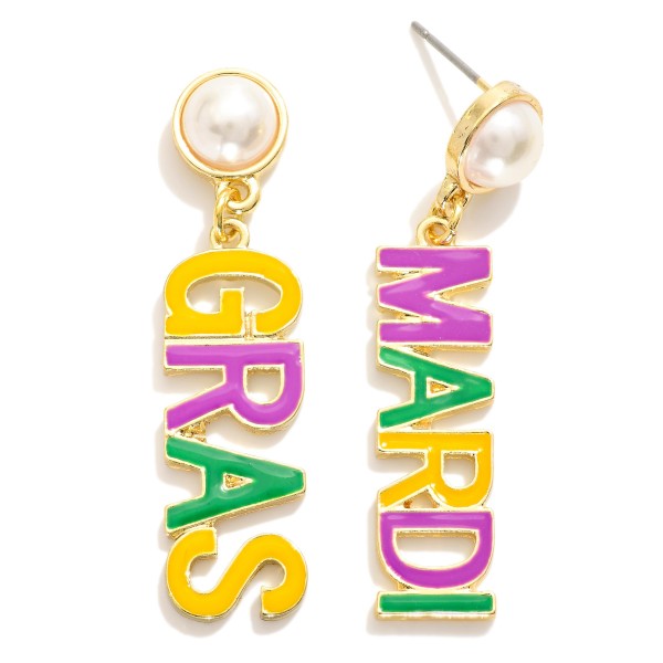 Wholesale enamel MARDI GRAS Post Drop Earrings Pearl Post L