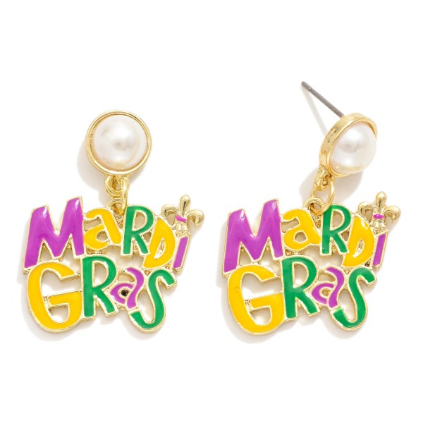Wholesale enamel Mardi Gras Post Drop Earrings Pearl Post L
