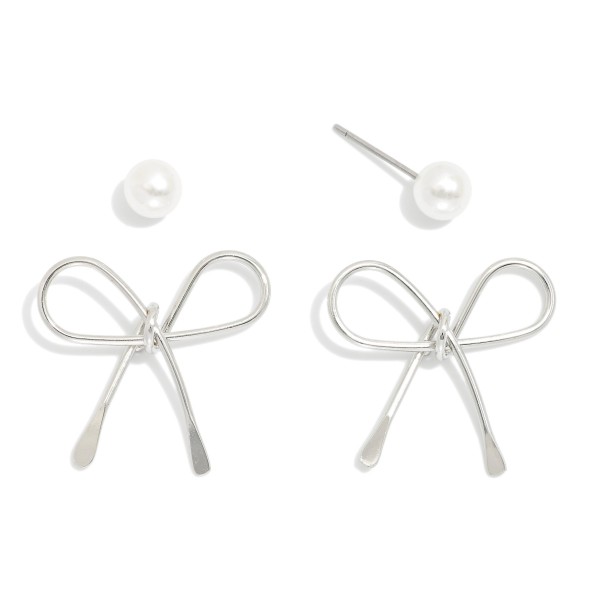 Wholesale set Two Earrings Pearl Studs Metal Bow Drop Earrings L L