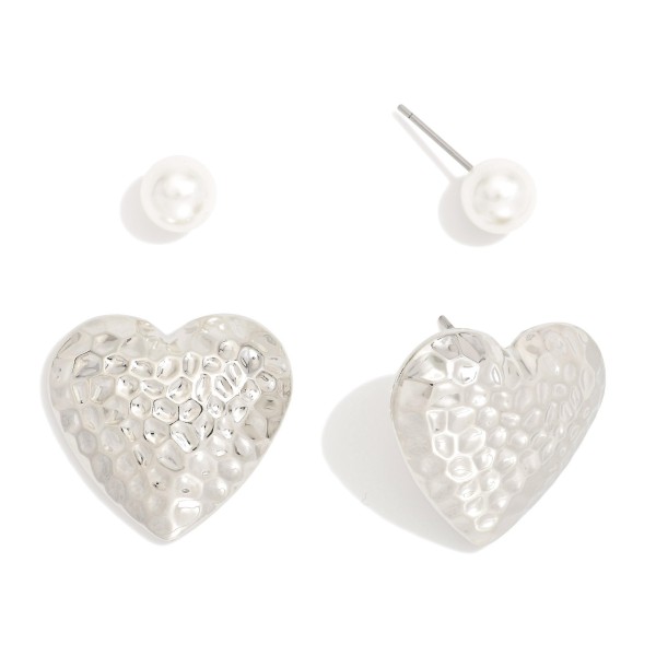 Wholesale set Two Stud Earrings Pearl Metal Tones L