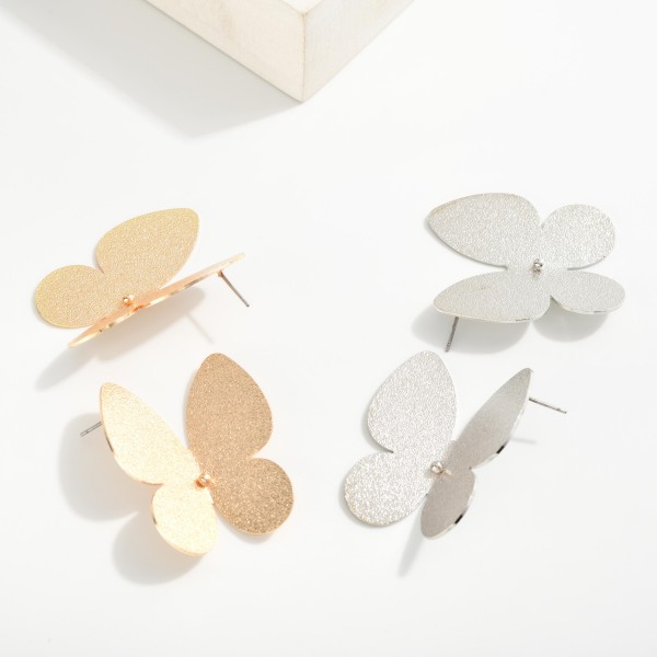 Textured Metal Tone Butterfly Post Drop Earrings
- Approximately 1.25" L