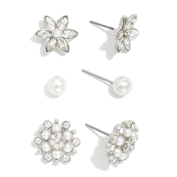 Wholesale set Three Stud Earrings Pearls Rhinestones L