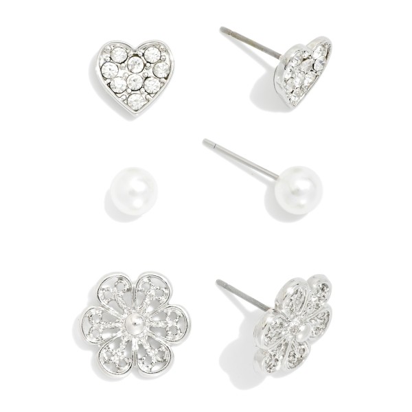 Wholesale set Three Stud Earrings Pearls Hearts Flowers L