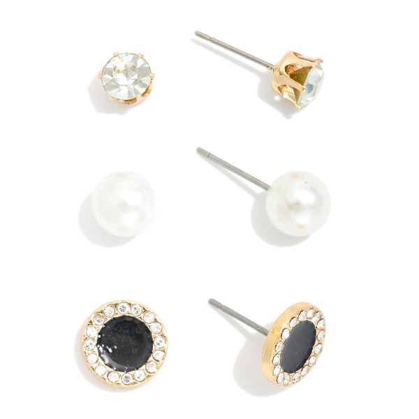 Wholesale set Three Stud Earrings Enamel Circles Rhinestones Pearls L