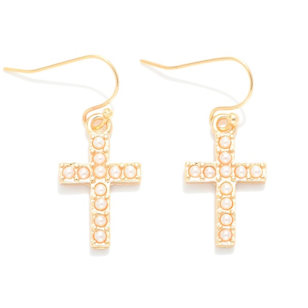 Wholesale pearl Studded Cross Drop Earrings L