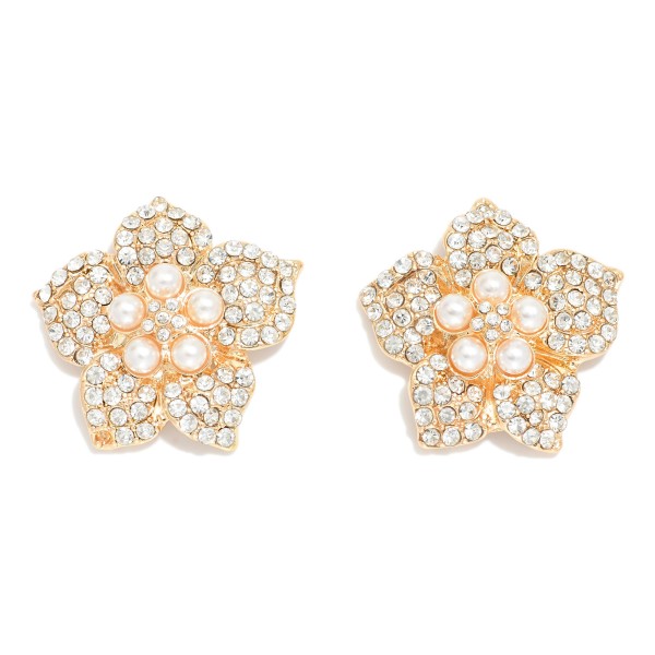 Wholesale rhinestone Studded Flower Drop Earrings Pearl Details L