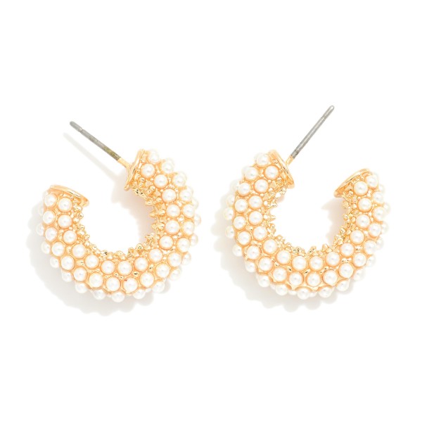 Wholesale pearl Studded Huggie Hoop Earring L