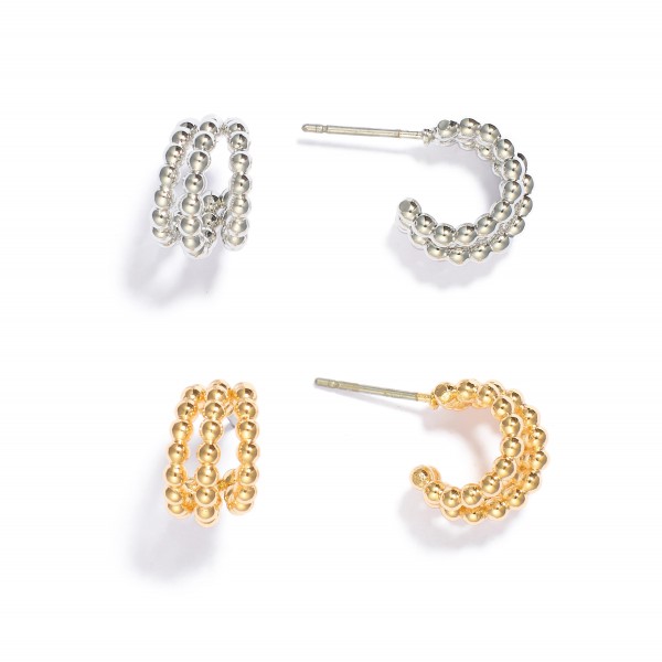 Wholesale set Two Layered Metal Beaded Hoop Earrings D