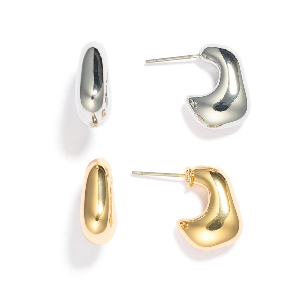 Wholesale set Two Metal Chunky Irregular Hoop Earrings D