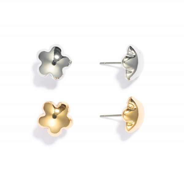 Wholesale set Two Metal Puffy Flower Stud Earrings L