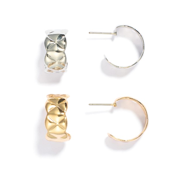 Wholesale set Two Metal Quilted Hoop Earrings D