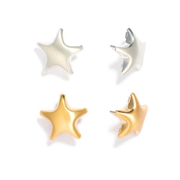 Set Of Two Metal Tone Star Stud Earrings 

- Approximately .75" L