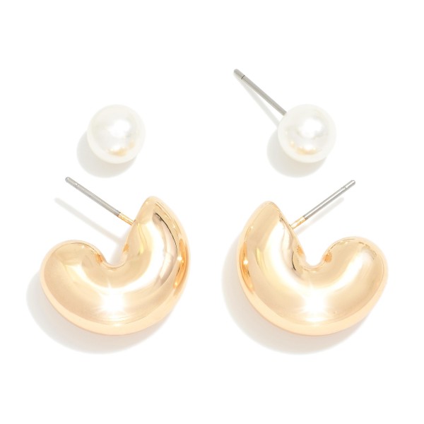 Wholesale set Two Simple Pearl Stud Hoop Earrings L
