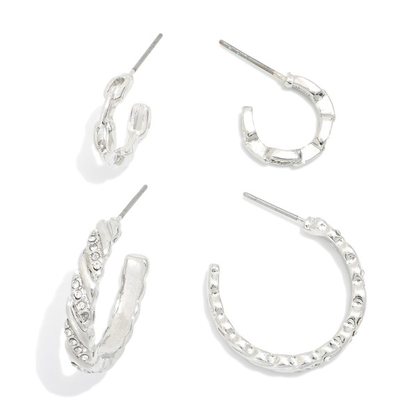 Wholesale set Two Metal Hoops Earrings Chain Link Rhinestone Accents D
