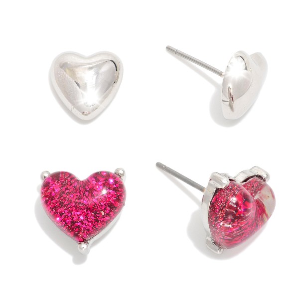 Wholesale set Two Heart Stud Earrings Glitter Resin Metal Tones L