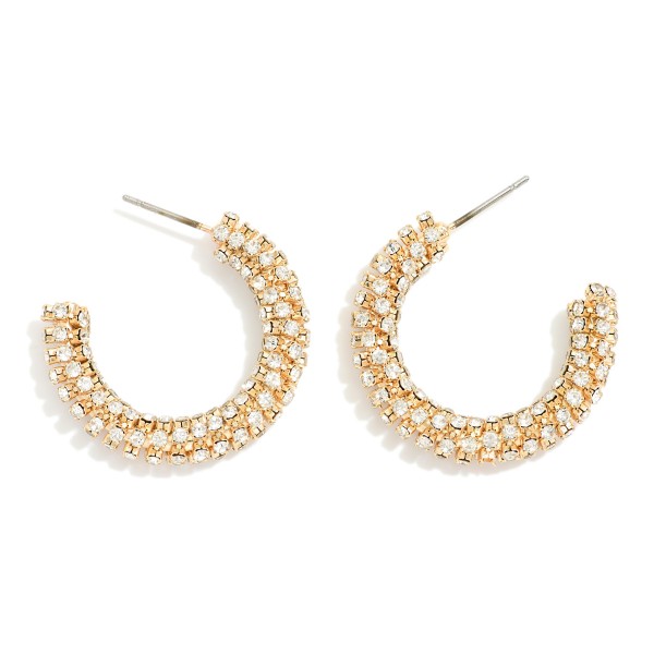 Wholesale rhinestone Studded Huggie Hoop Earring L