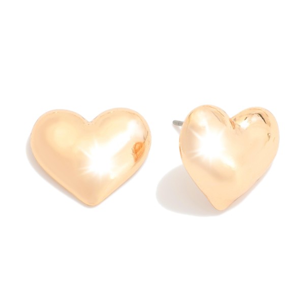 Puffy Metal Tone Heart Stud Earrings 

- Approximately .5" L