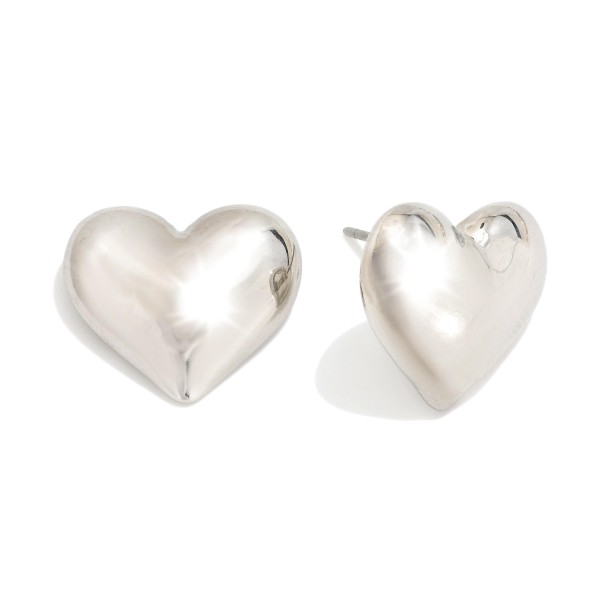 Wholesale puffy Metal Heart Stud Earrings L